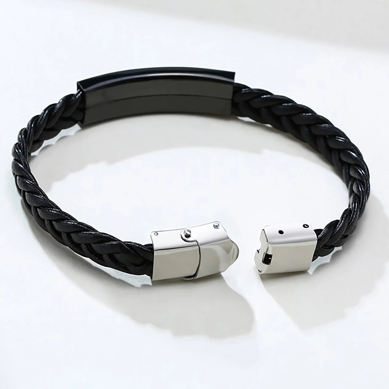 Vnox Black Braided Leather Bracelet for Men, Engraved Daddy Stainless Steel Bangle, Fathers Day Present Gifts from Daughter Son