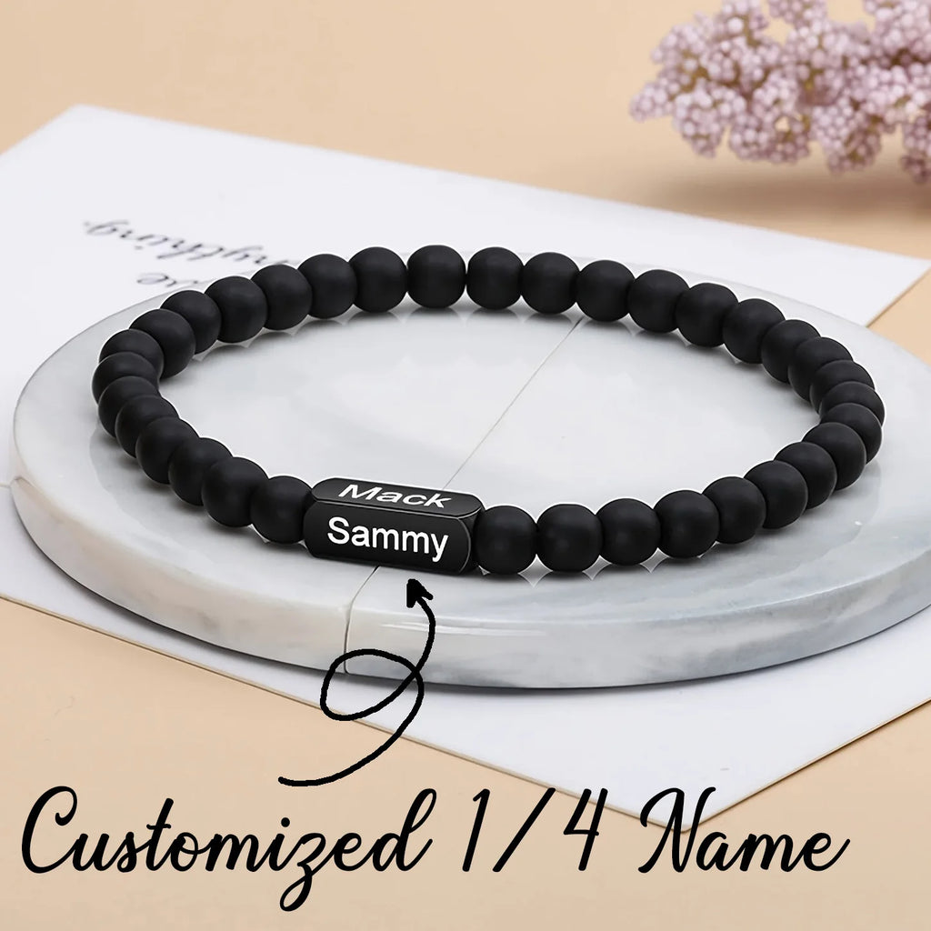 Customized 1-4 Name Men's Bracelet, Ideal Personalized Father's Gift For Father Husband Grandfather, Fashion Male Beads Bracelet