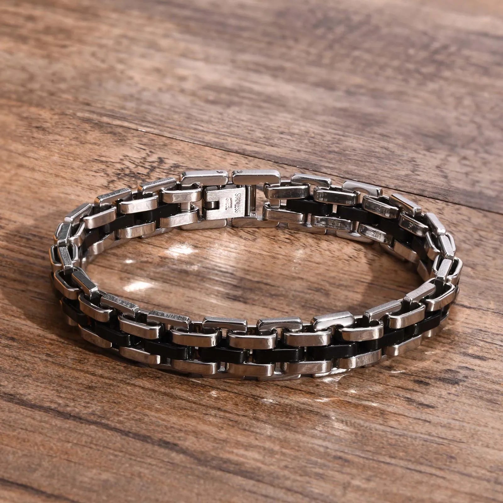 Vnox Stylish Strap Chain Bracelets for Men Gift Jewelry, 10.7MM Wide Stainless Steel Links Wristband, Father's Day Gift Dad
