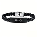 Vnox Black Braided Leather Bracelet for Men, Engraved Daddy Stainless Steel Bangle, Fathers Day Present Gifts from Daughter Son