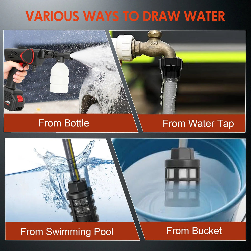 21V Portable Cordless Pressure Washer G970PSI Handheld High-Pressure Car Wash Water Gun 6-in-1 Adjustable Nozzle 4.0Ah Battery
