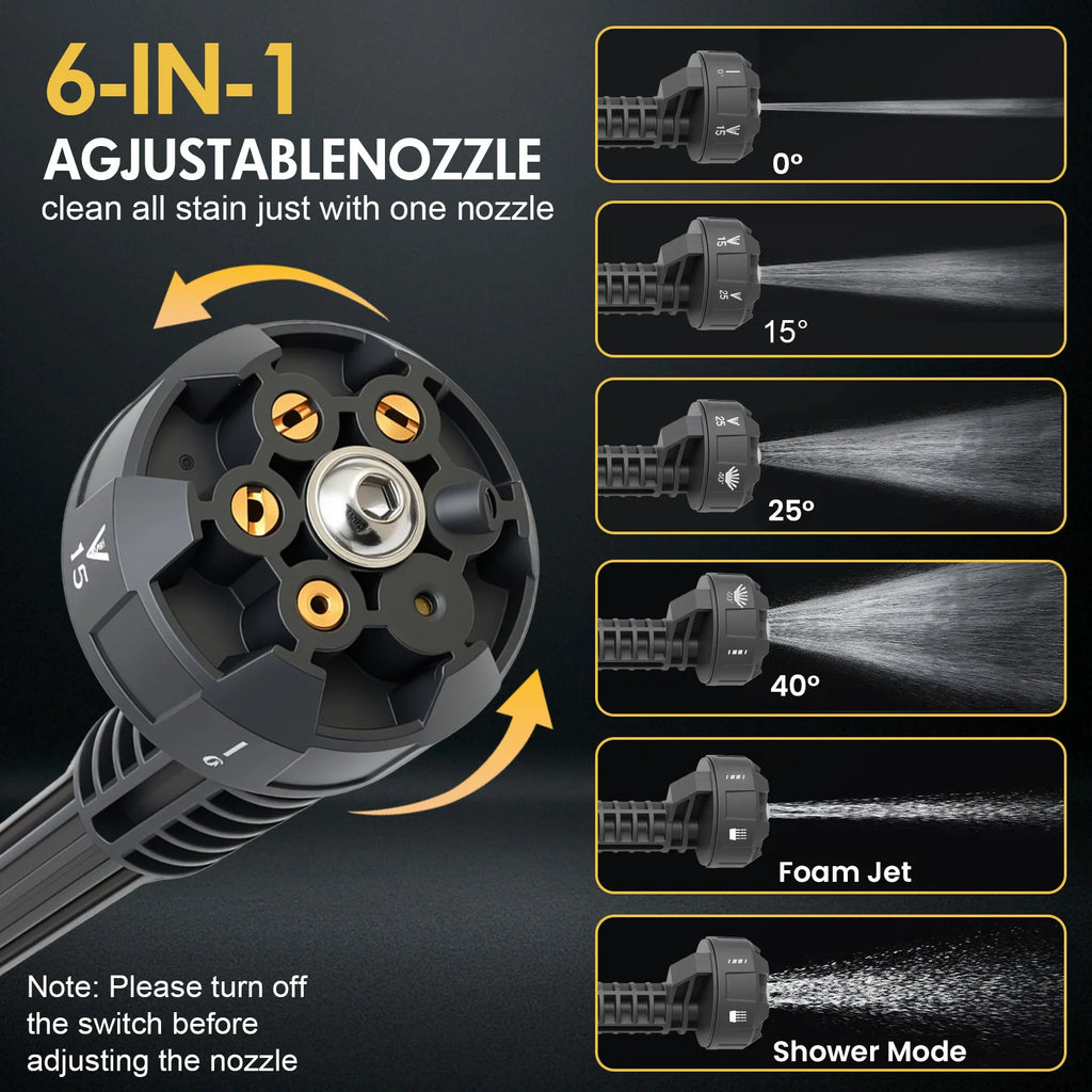 21V Portable Cordless Pressure Washer G970PSI Handheld High-Pressure Car Wash Water Gun 6-in-1 Adjustable Nozzle 4.0Ah Battery