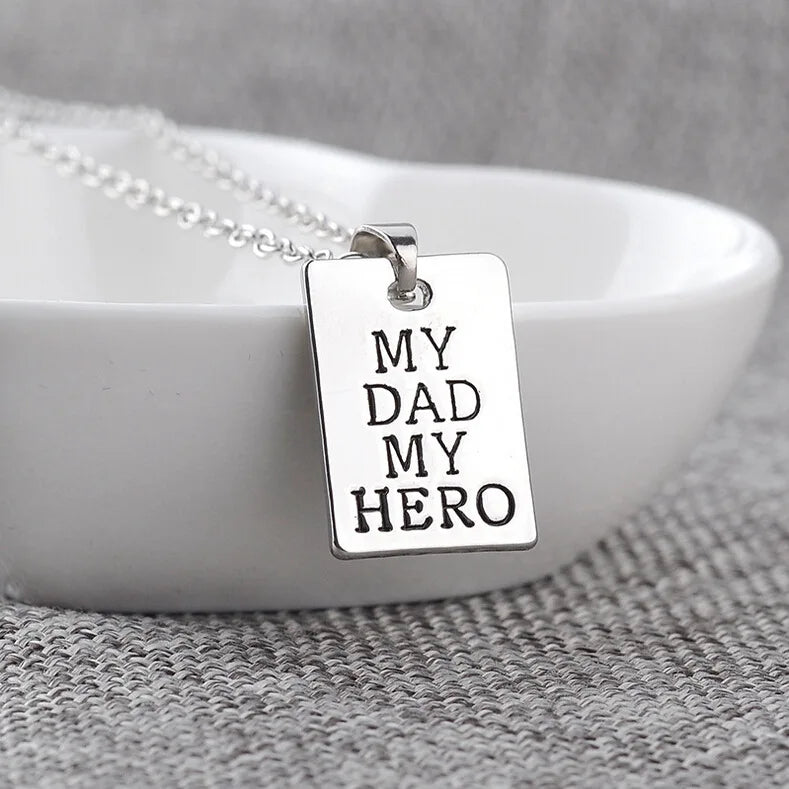 1pc "My Dad My Hero" Pendant Necklace Father's Day Gift Sentimental Keepsake Jewelry for Men