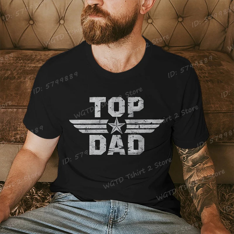Top Dad Letter Print T-shirt, Men's Casual Comfy Short Sleeve Crew Neck Tees, Father's Day Tshirt, Dad Gifts, Men's Clothing