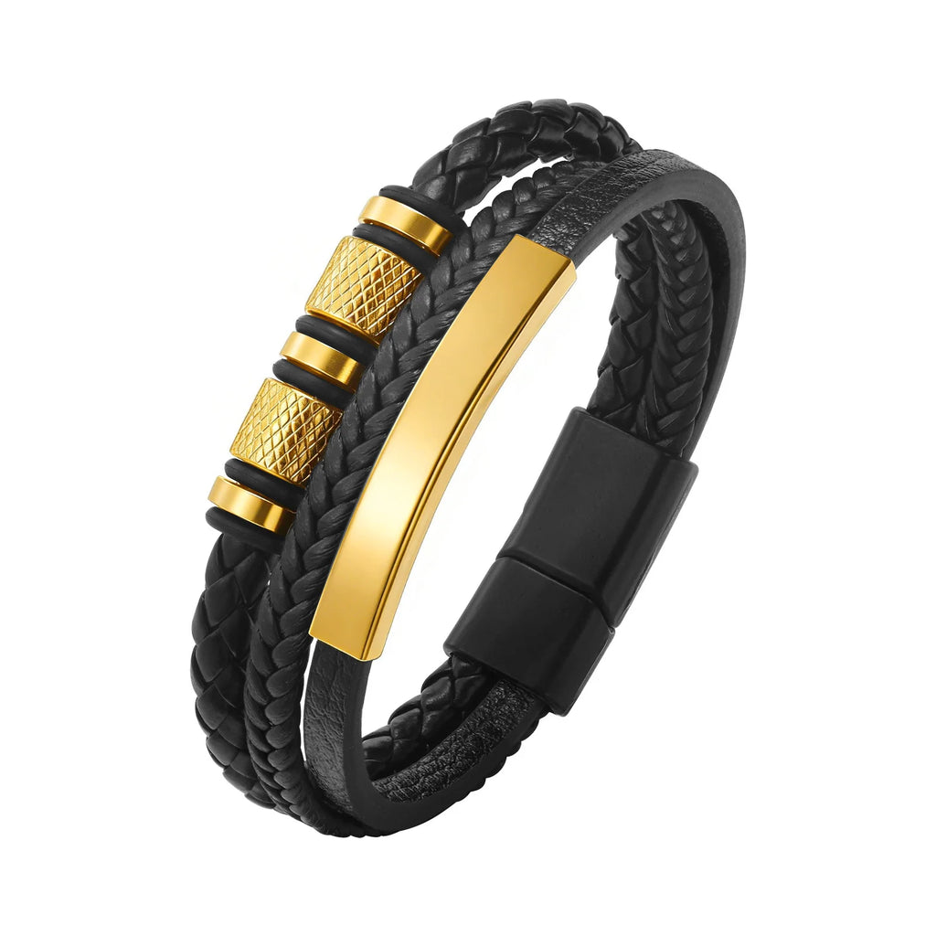 Vnox Personalized Braided Leather Bracelet for Men Handmade Triple Woven Pu Leather Bracelet Custom Name Text Jewelry Gifts