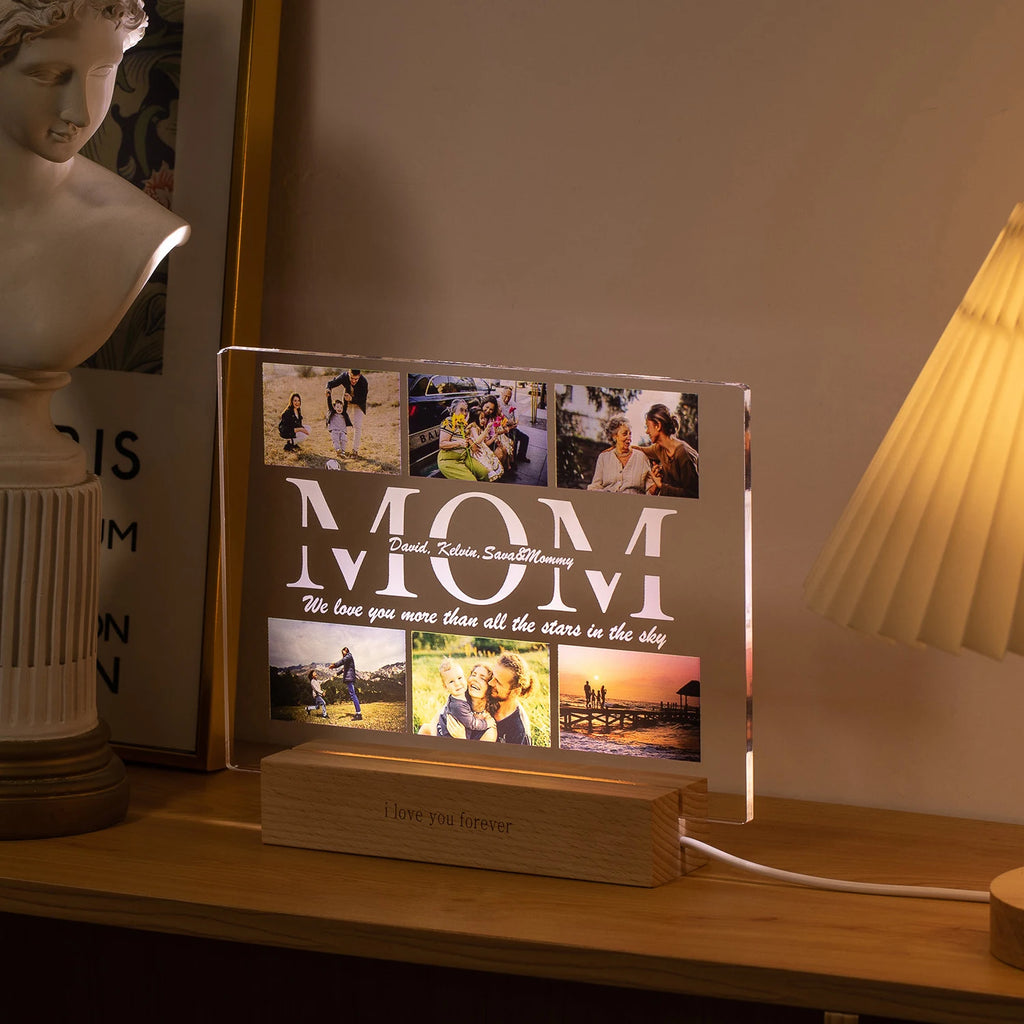 Custom Acrylic Lamp Personalized Photo Text Bedroom Night Light MOM DAD LOVE Friend Family Day Wedding Birthday Christmas Gift
