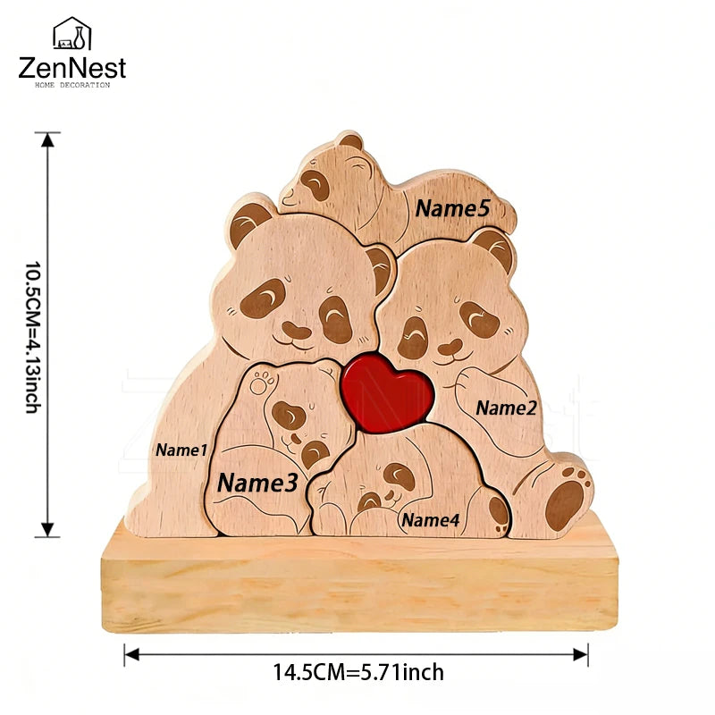 Personalized Wooden Bear Puzzle Home Decor Custom Name Accommodates 2-5 Names Rustic Style Wooden Bear Mother's Day Gift