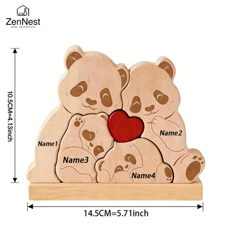 Personalized Wooden Bear Puzzle Home Decor Custom Name Accommodates 2-5 Names Rustic Style Wooden Bear Mother's Day Gift