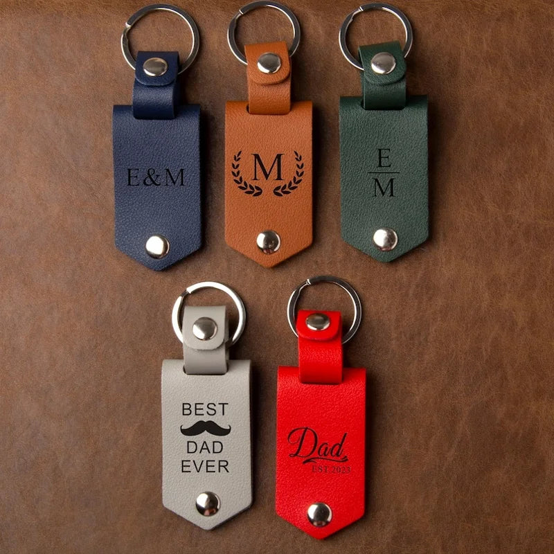 Leather Keychain with Photo and Text, Personalized Keychain Anniversary Gift, Gift for New Dad, Father's Day Gift, Men's Gift