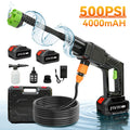 300W Cordless High Pressure Washer Electric 500PSI Portable Car Washer with 21V 4.0 Ah Battery 16.40 ft Hose for Cars Fences