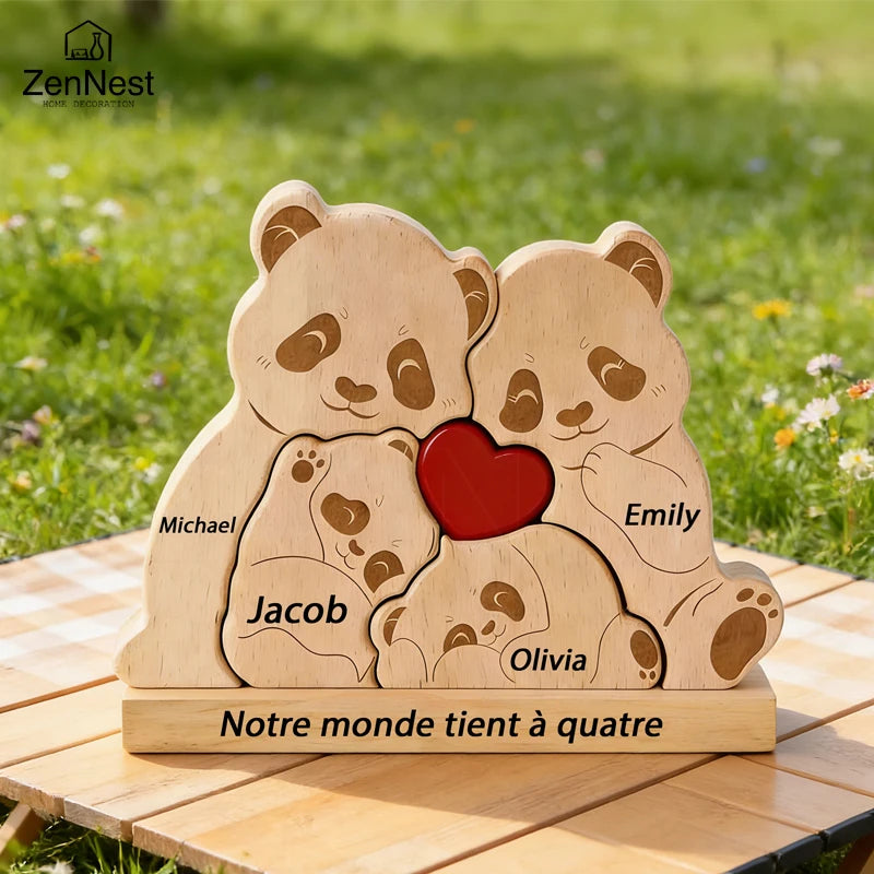 Personalized Wooden Bear Puzzle Home Decor Custom Name Accommodates 2-5 Names Rustic Style Wooden Bear Mother's Day Gift