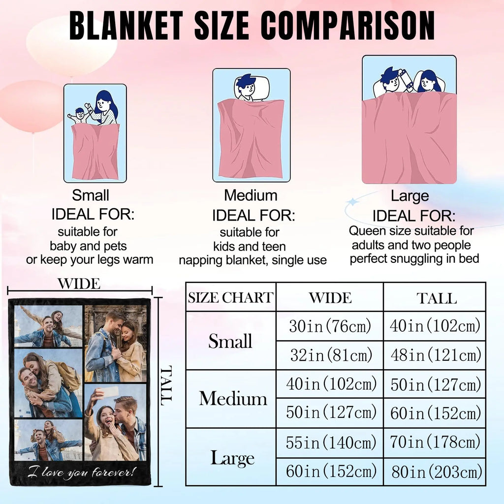 1pc Customized Blanket With Your Family Photo Warm Personalized Blankets for Lover Mom for Mothers' Day Fathers Bithday Gifts
