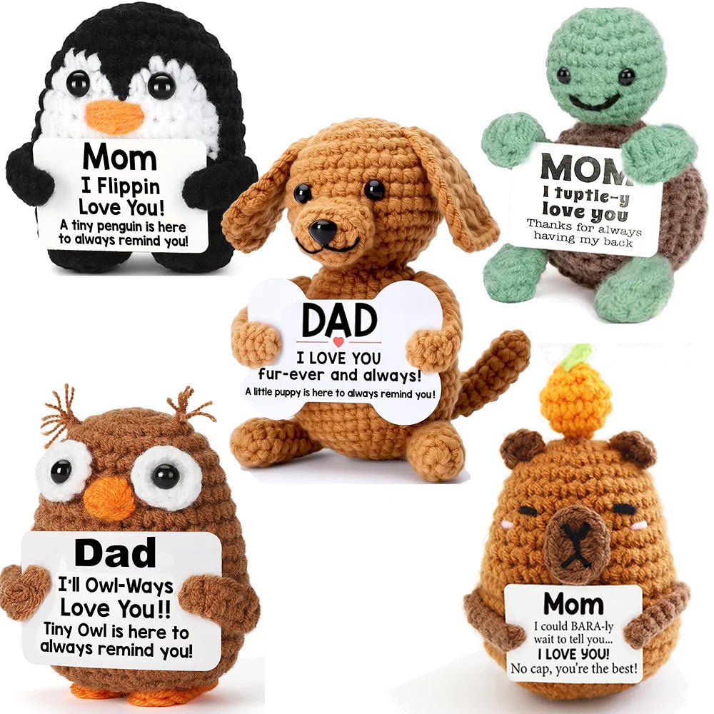New Handmade Crochet Doll for Mom Dad Knitted Dog Positive Animal Dolls Birthday Fathers Mothers Day Custom Collectible Gift