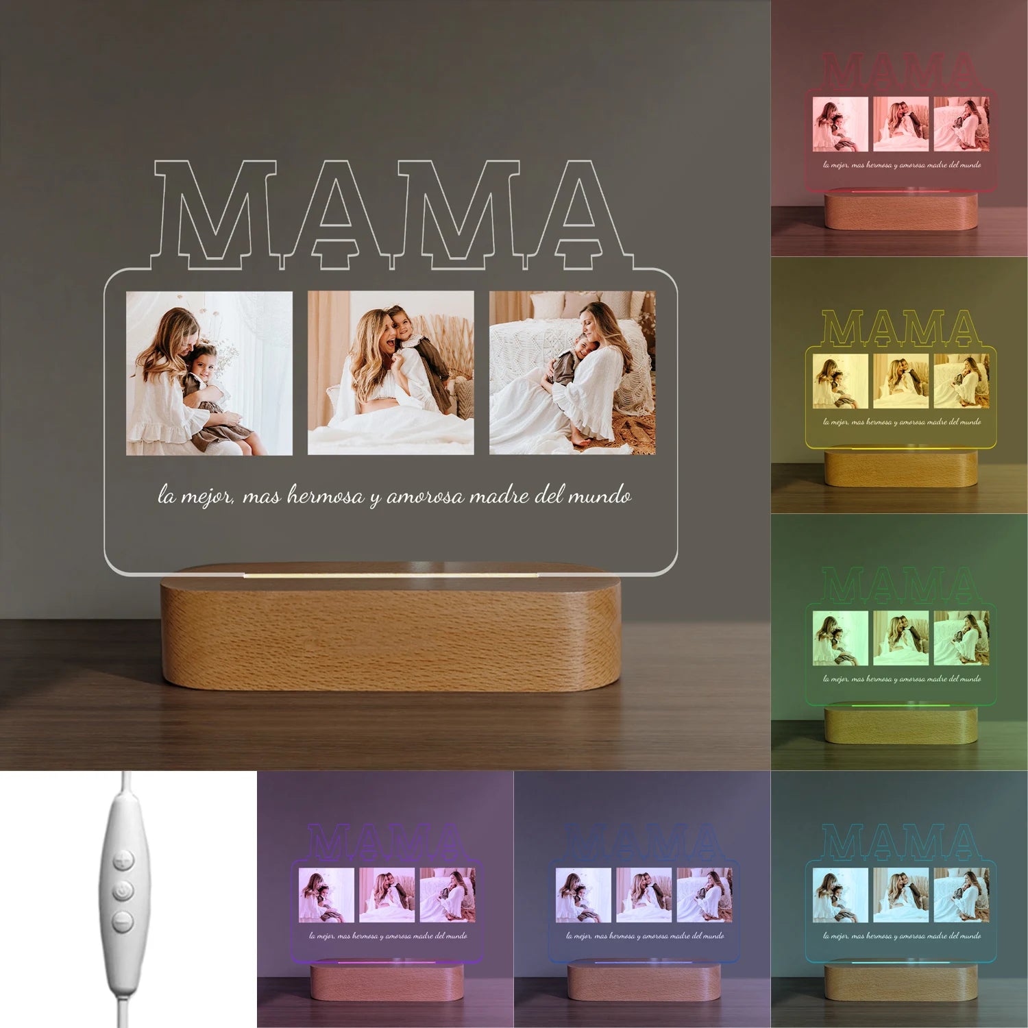Personalized Photo Text Acrylic Night Light Custom Bedside Lamp with Message Unique Mother's Day Birthday Gift for Mom ﻿