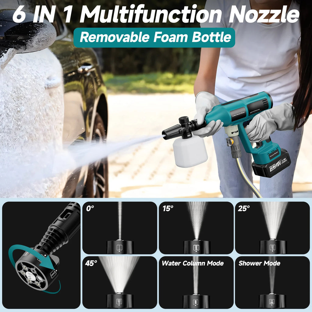 Cordless Pressure Washer, 6-in-1 Nozzle Battery Powered Pressure Washer, 700PIS Handheld Portable Power Washer with 4.0Ah Battery & Charger for Car