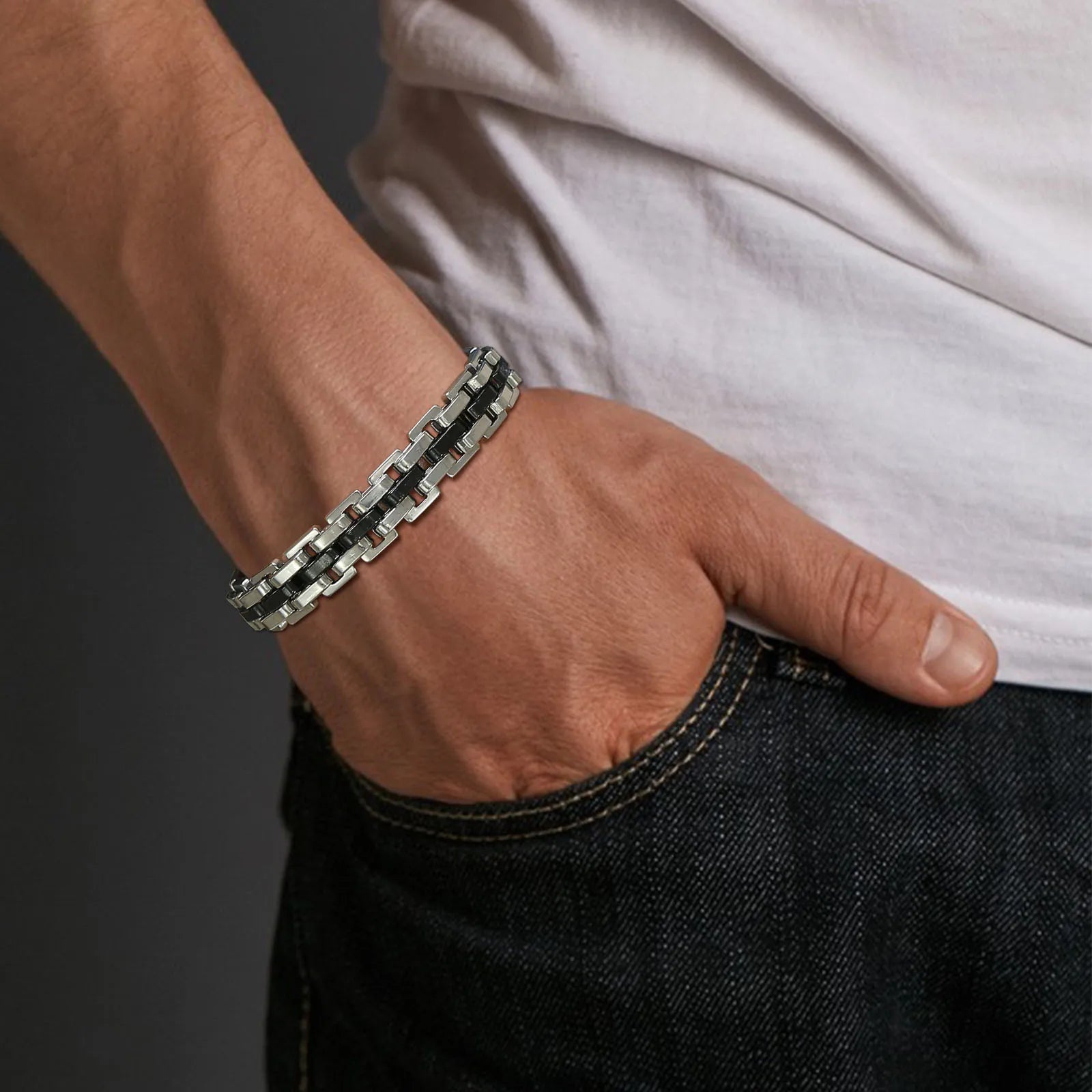 Vnox Stylish Strap Chain Bracelets for Men Gift Jewelry, 10.7MM Wide Stainless Steel Links Wristband, Father's Day Gift Dad