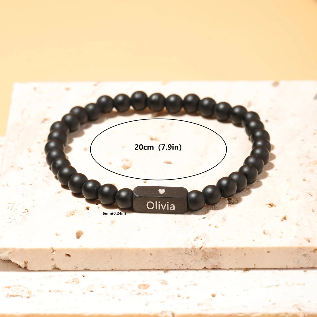 Customized 1-4 Name Men's Bracelet, Ideal Personalized Father's Gift For Father Husband Grandfather, Fashion Male Beads Bracelet
