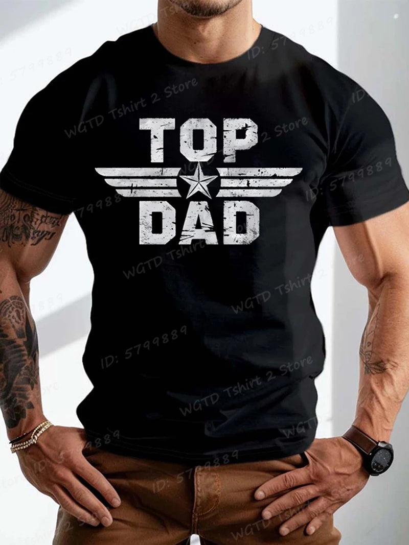 Top Dad Letter Print T-shirt, Men's Casual Comfy Short Sleeve Crew Neck Tees, Father's Day Tshirt, Dad Gifts, Men's Clothing