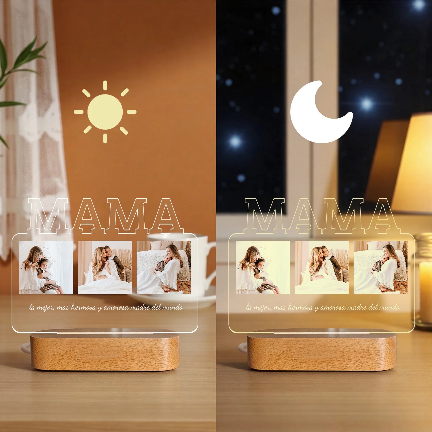 Personalized Photo Text Acrylic Night Light Custom Bedside Lamp with Message Unique Mother's Day Birthday Gift for Mom ﻿