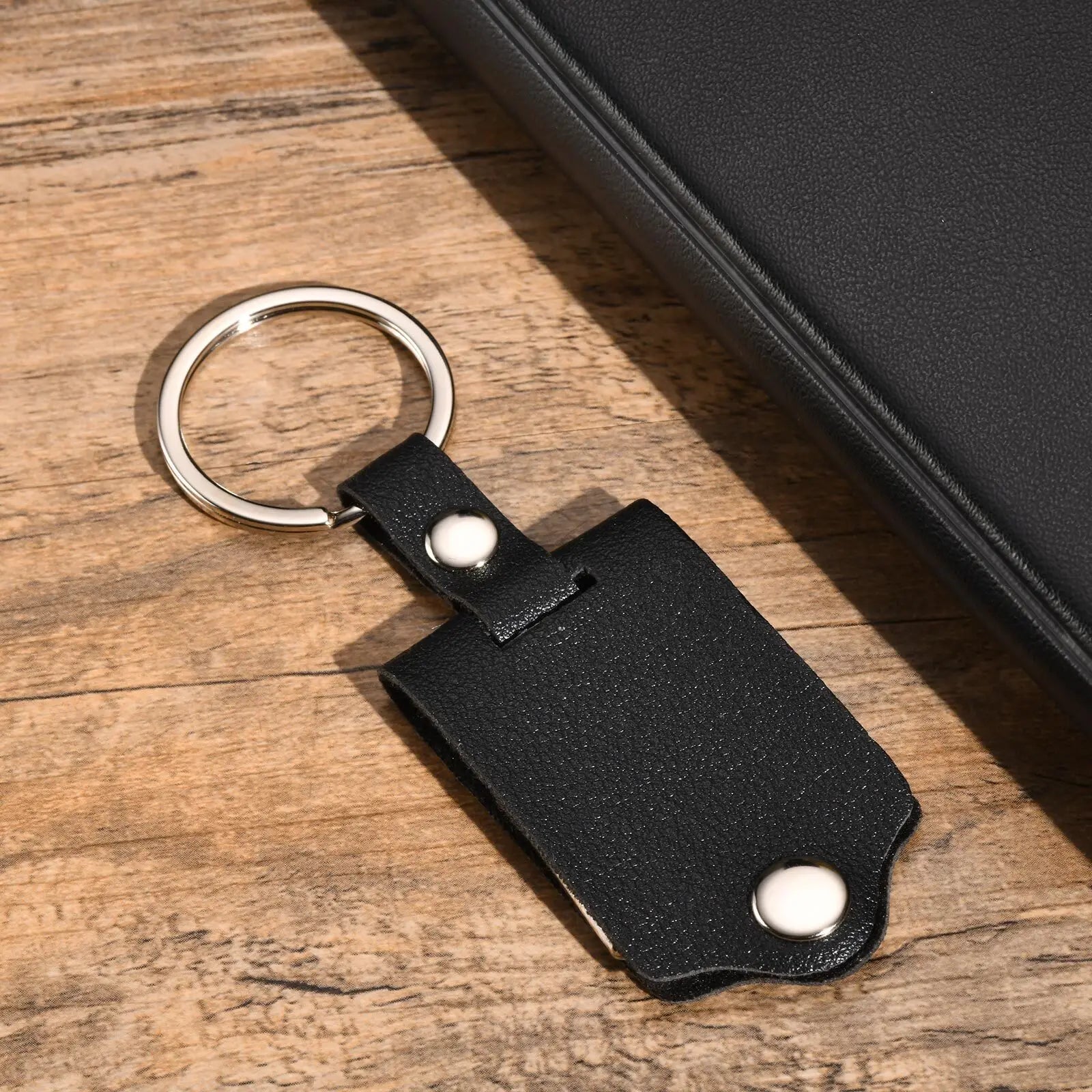 Vnox Custom Photo Keychains for Men,Black Brown PU Leather Key Chains,Image Picture Insert Keychains,Family Gift for Him Husband