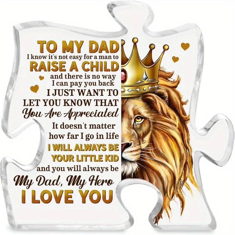 Personalized Dad Keepsake: Puzzle Acrylic Sign (Daughter/Son). Thank You Gift – Father’s Day (Grandpa/Stepdad/Father-in-law).