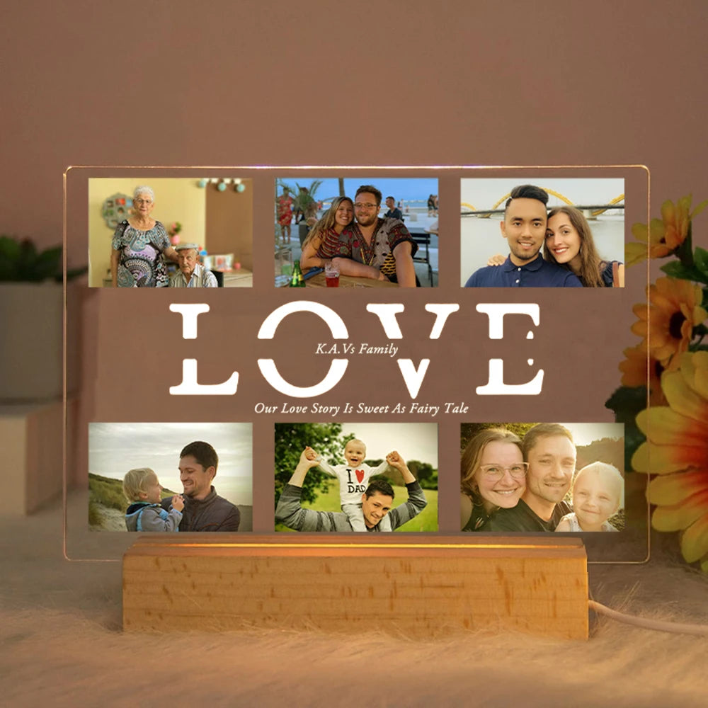Custom Acrylic Lamp Personalized Photo Text Bedroom Night Light MOM DAD LOVE Friend Family Day Wedding Birthday Christmas Gift