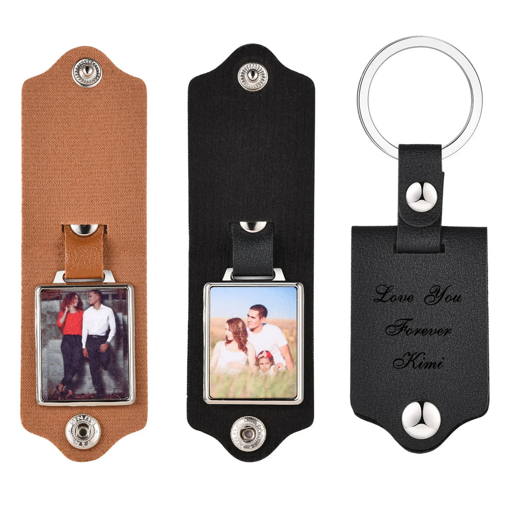 Vnox Custom Photo Keychains for Men,Black Brown PU Leather Key Chains,Image Picture Insert Keychains,Family Gift for Him Husband