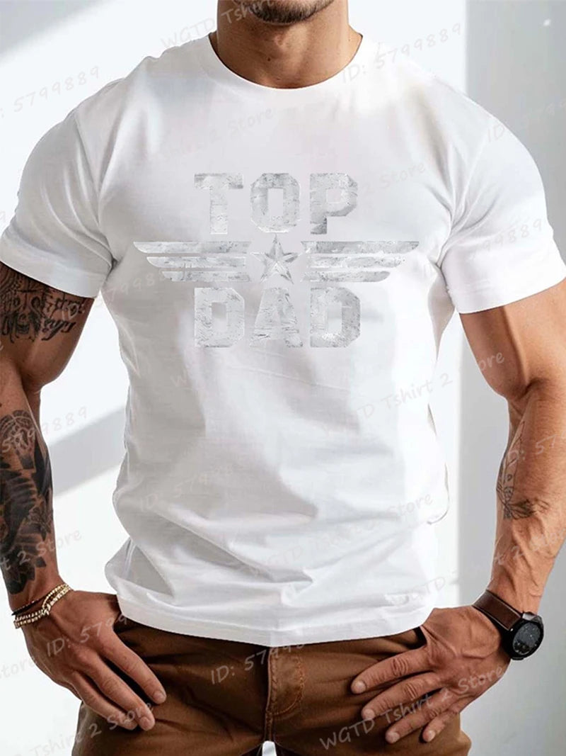 Top Dad Letter Print T-shirt, Men's Casual Comfy Short Sleeve Crew Neck Tees, Father's Day Tshirt, Dad Gifts, Men's Clothing