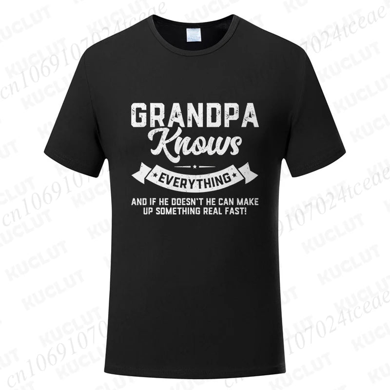 Grandpa Knows Everything Mens Shirts Birthday Gift Funny Father's Day T-Shirt Tshirts Tops Shirt Fashion Summer Camisa Design