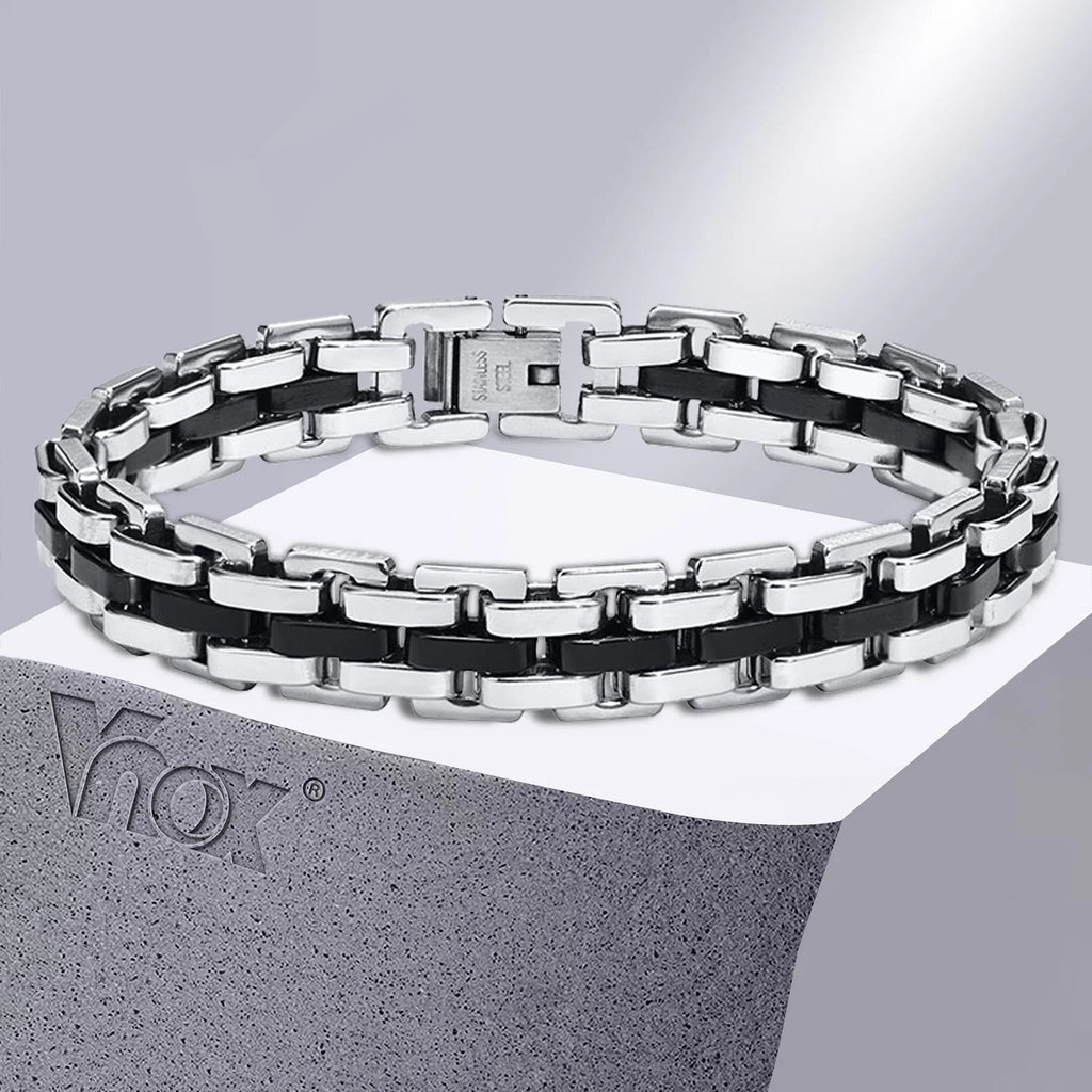 Vnox Stylish Strap Chain Bracelets for Men Gift Jewelry, 10.7MM Wide Stainless Steel Links Wristband, Father's Day Gift Dad