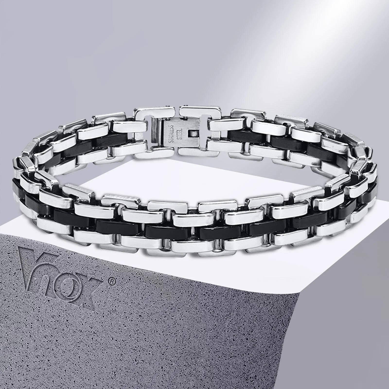 Vnox Stylish Strap Chain Bracelets for Men Gift Jewelry, 10.7MM Wide Stainless Steel Links Wristband, Father's Day Gift Dad