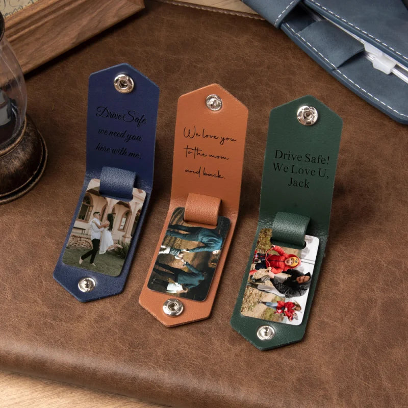 Leather Keychain with Photo and Text, Personalized Keychain Anniversary Gift, Gift for New Dad, Father's Day Gift, Men's Gift