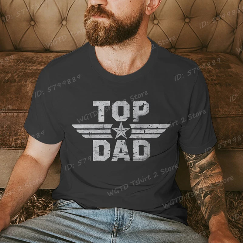 Top Dad Letter Print T-shirt, Men's Casual Comfy Short Sleeve Crew Neck Tees, Father's Day Tshirt, Dad Gifts, Men's Clothing