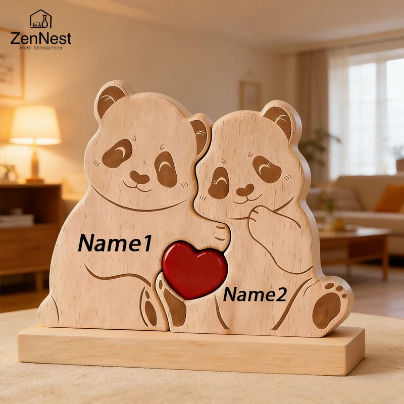 Personalized Wooden Bear Puzzle Home Decor Custom Name Accommodates 2-5 Names Rustic Style Wooden Bear Mother's Day Gift
