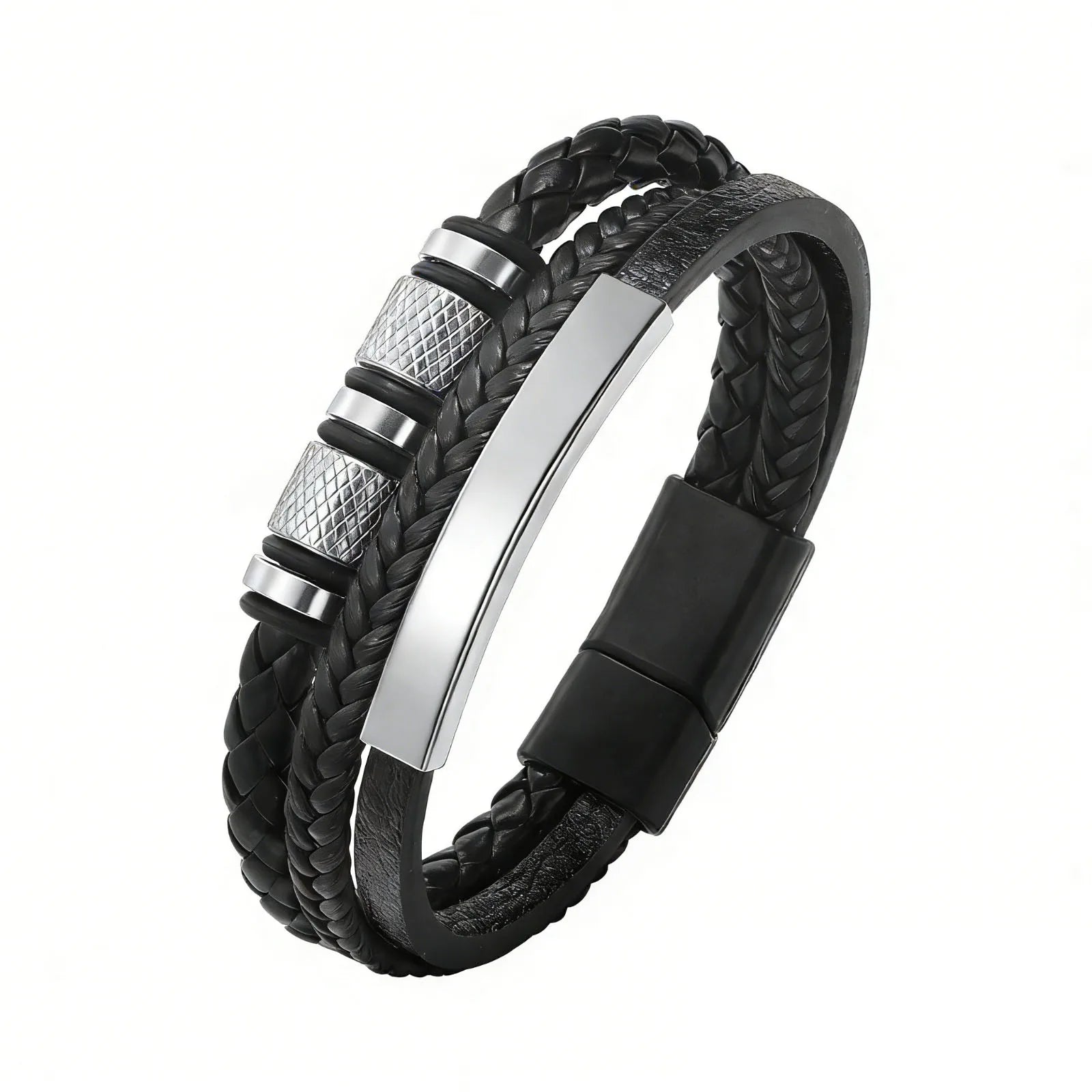 Vnox Personalized Braided Leather Bracelet for Men Handmade Triple Woven Pu Leather Bracelet Custom Name Text Jewelry Gifts