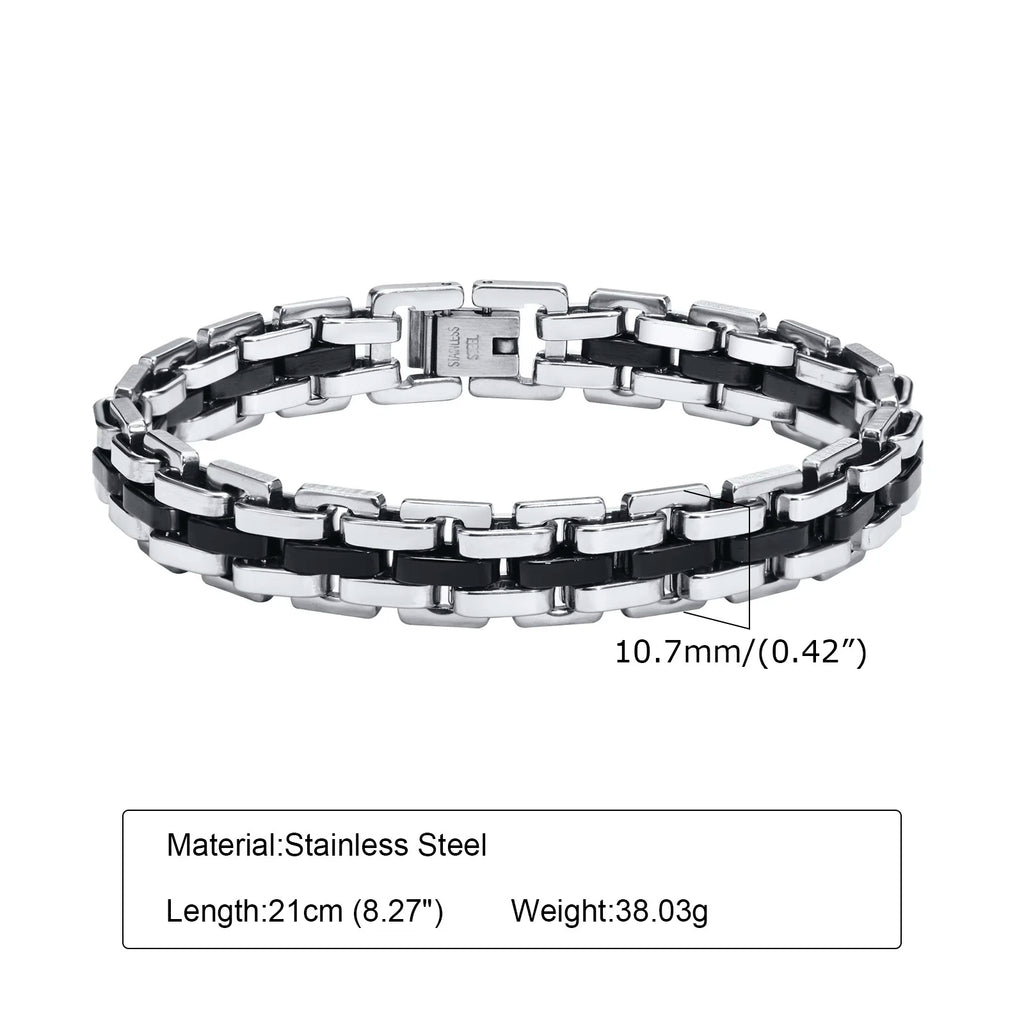 Vnox Stylish Strap Chain Bracelets for Men Gift Jewelry, 10.7MM Wide Stainless Steel Links Wristband, Father's Day Gift Dad