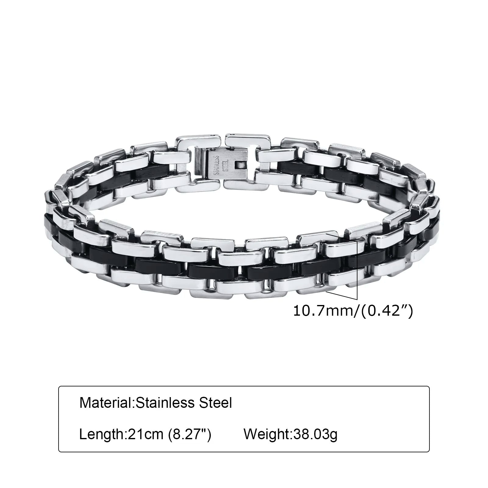 Vnox Stylish Strap Chain Bracelets for Men Gift Jewelry, 10.7MM Wide Stainless Steel Links Wristband, Father's Day Gift Dad