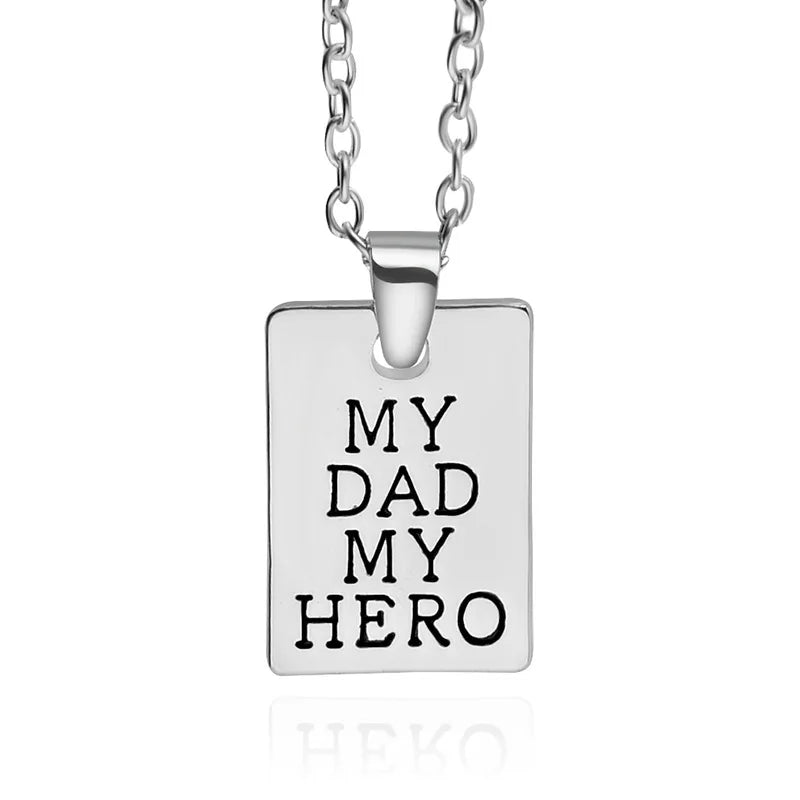 1pc "My Dad My Hero" Pendant Necklace Father's Day Gift Sentimental Keepsake Jewelry for Men