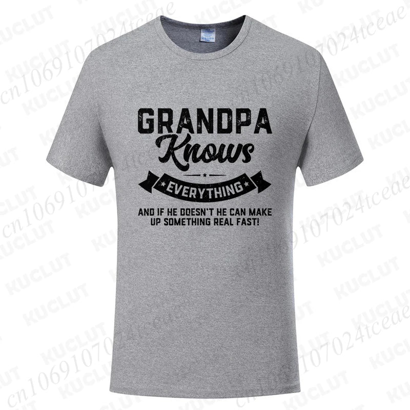 Grandpa Knows Everything Mens Shirts Birthday Gift Funny Father's Day T-Shirt Tshirts Tops Shirt Fashion Summer Camisa Design