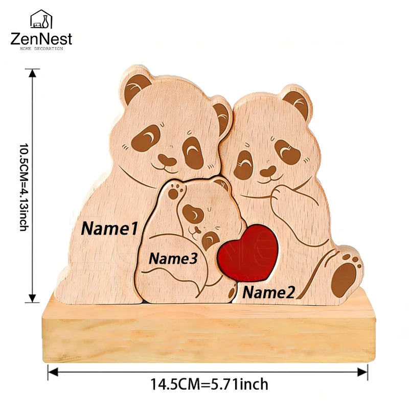 Personalized Wooden Bear Puzzle Home Decor Custom Name Accommodates 2-5 Names Rustic Style Wooden Bear Mother's Day Gift
