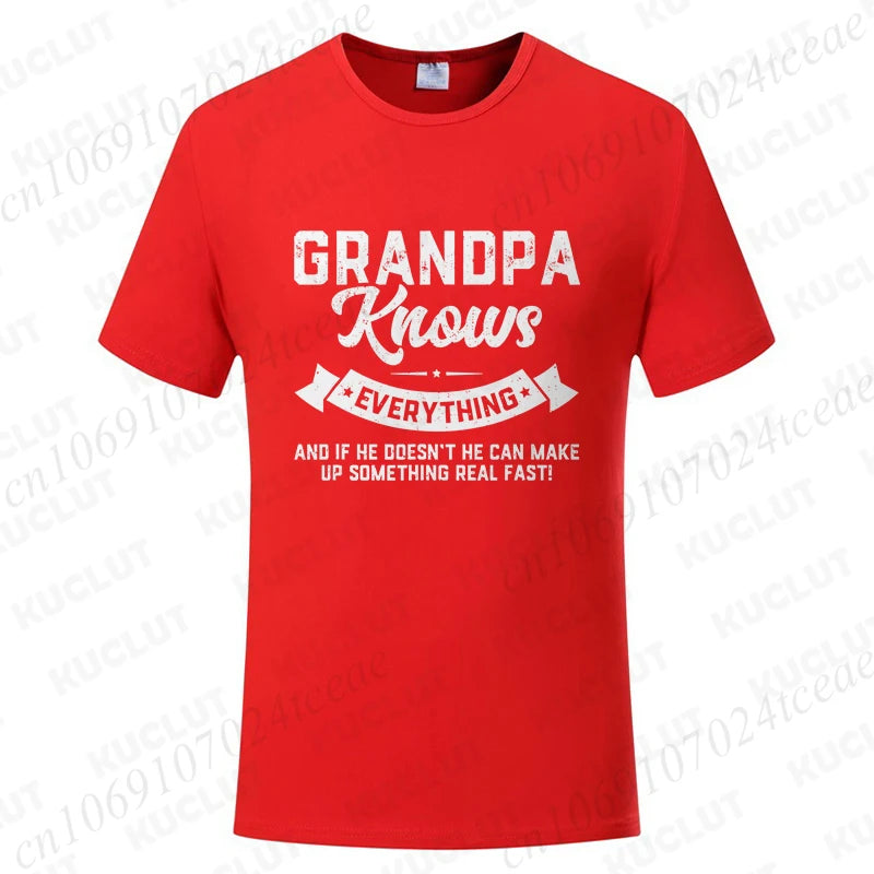 Grandpa Knows Everything Mens Shirts Birthday Gift Funny Father's Day T-Shirt Tshirts Tops Shirt Fashion Summer Camisa Design