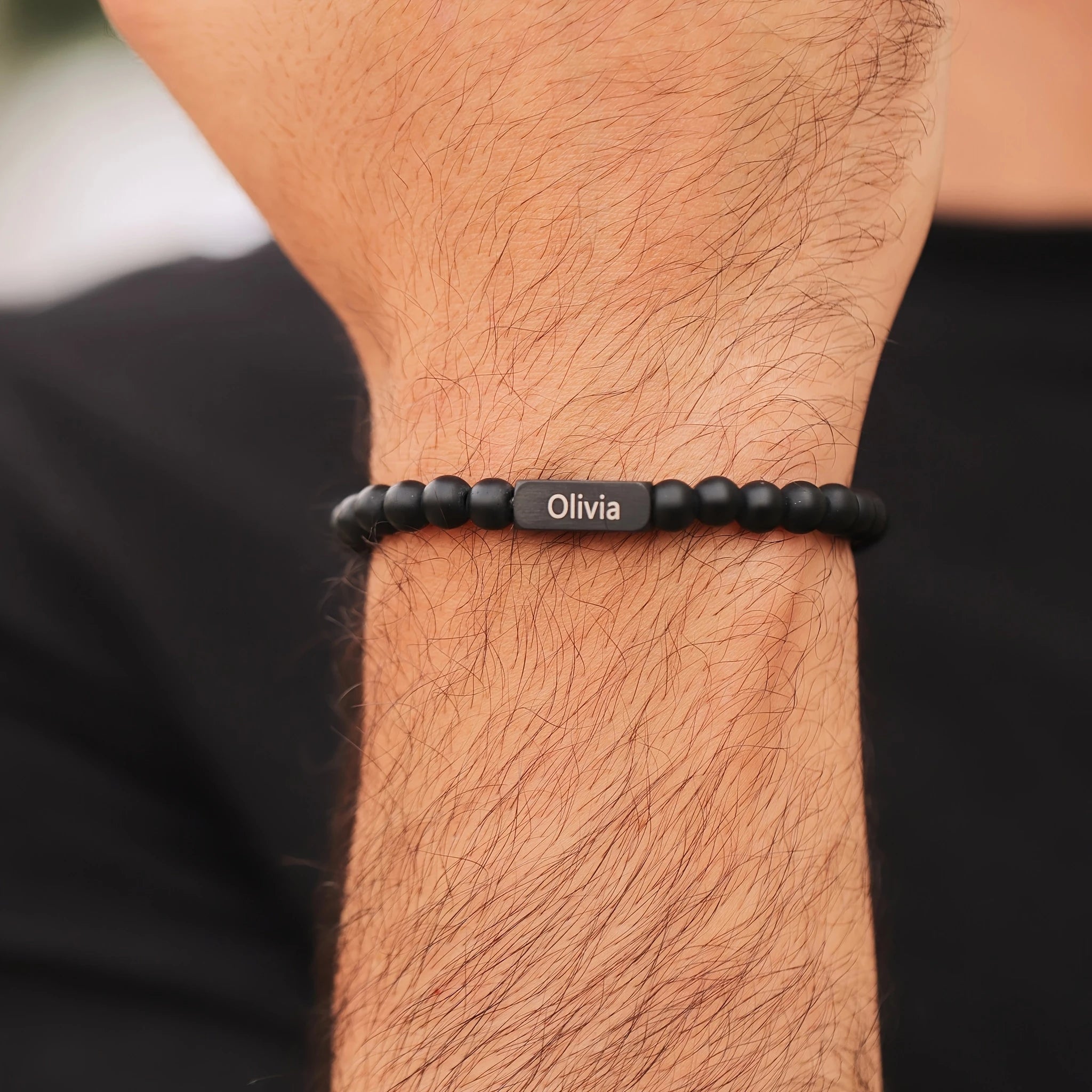 Customized 1-4 Name Men's Bracelet, Ideal Personalized Father's Gift For Father Husband Grandfather, Fashion Male Beads Bracelet