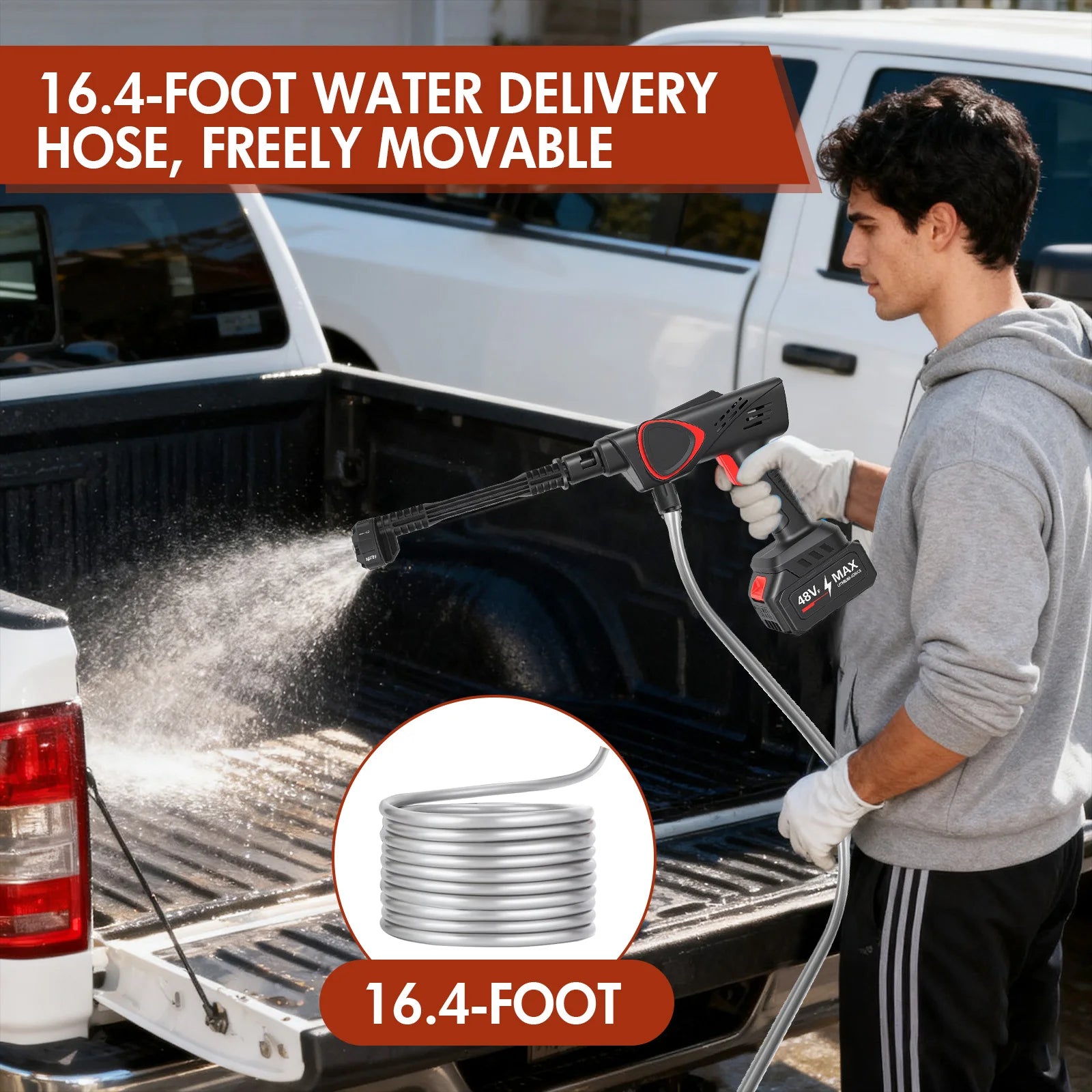 21V Portable Cordless Pressure Washer G970PSI Handheld High-Pressure Car Wash Water Gun 6-in-1 Adjustable Nozzle 4.0Ah Battery