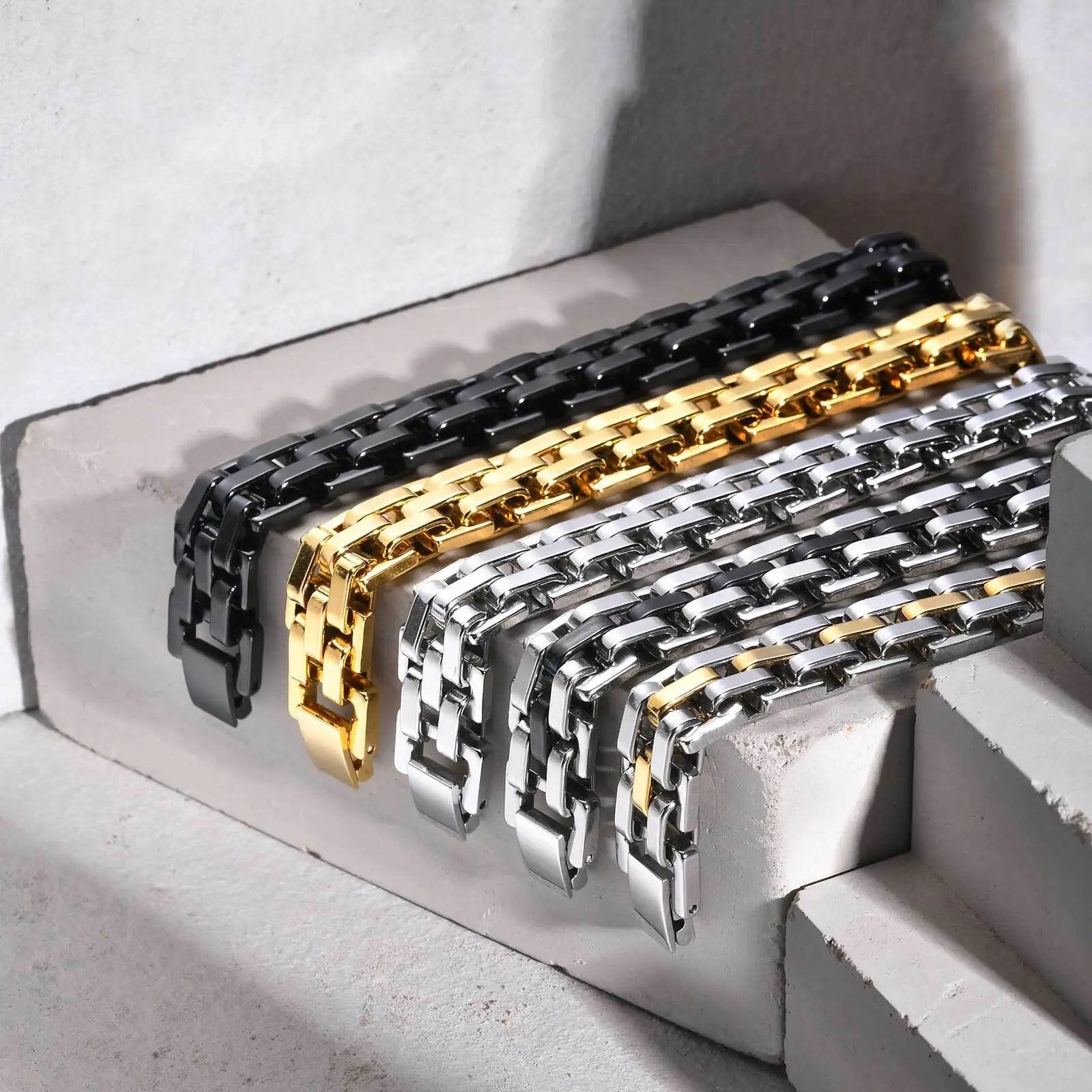 Vnox Stylish Strap Chain Bracelets for Men Gift Jewelry, 10.7MM Wide Stainless Steel Links Wristband, Father's Day Gift Dad