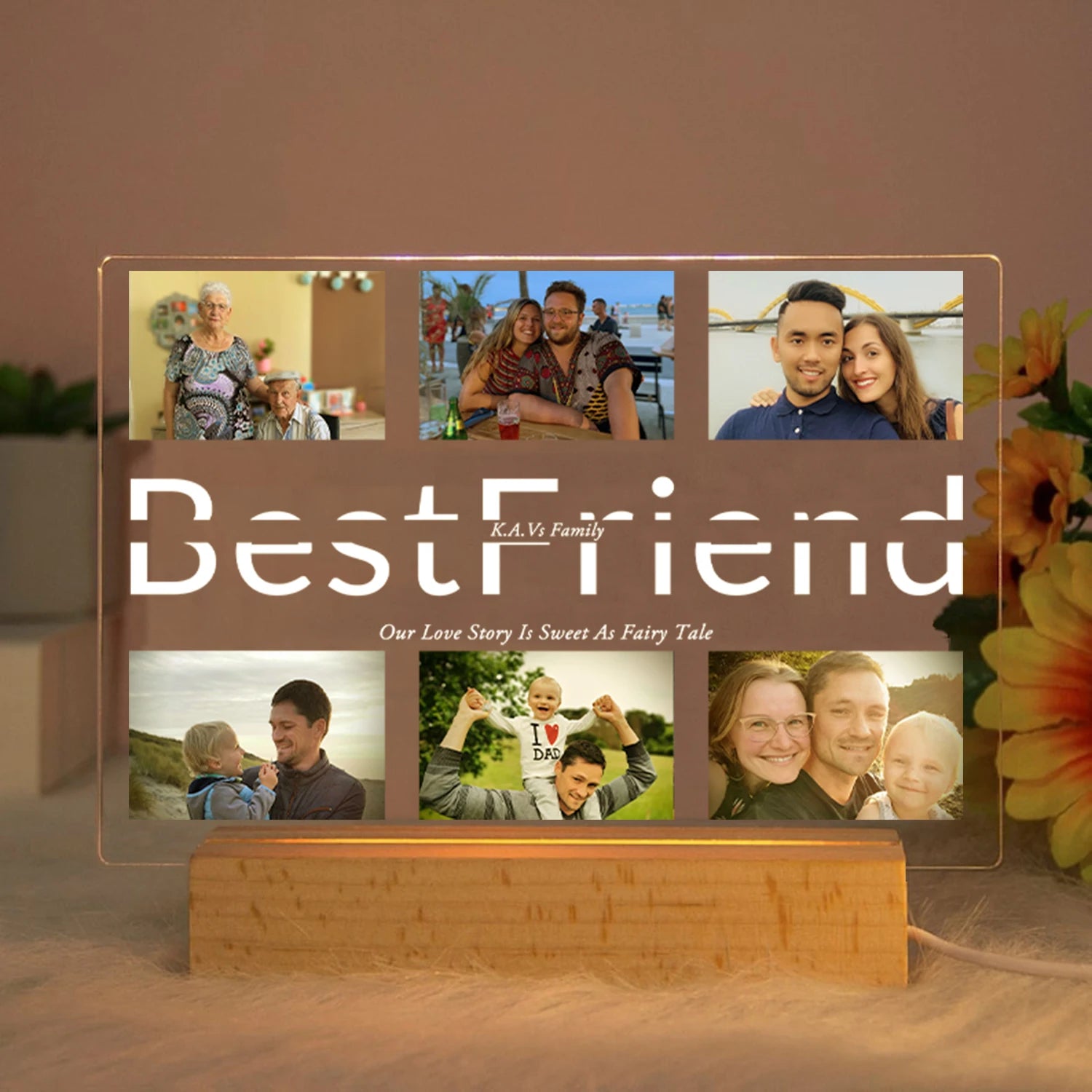 Custom Acrylic Lamp Personalized Photo Text Bedroom Night Light MOM DAD LOVE Friend Family Day Wedding Birthday Christmas Gift