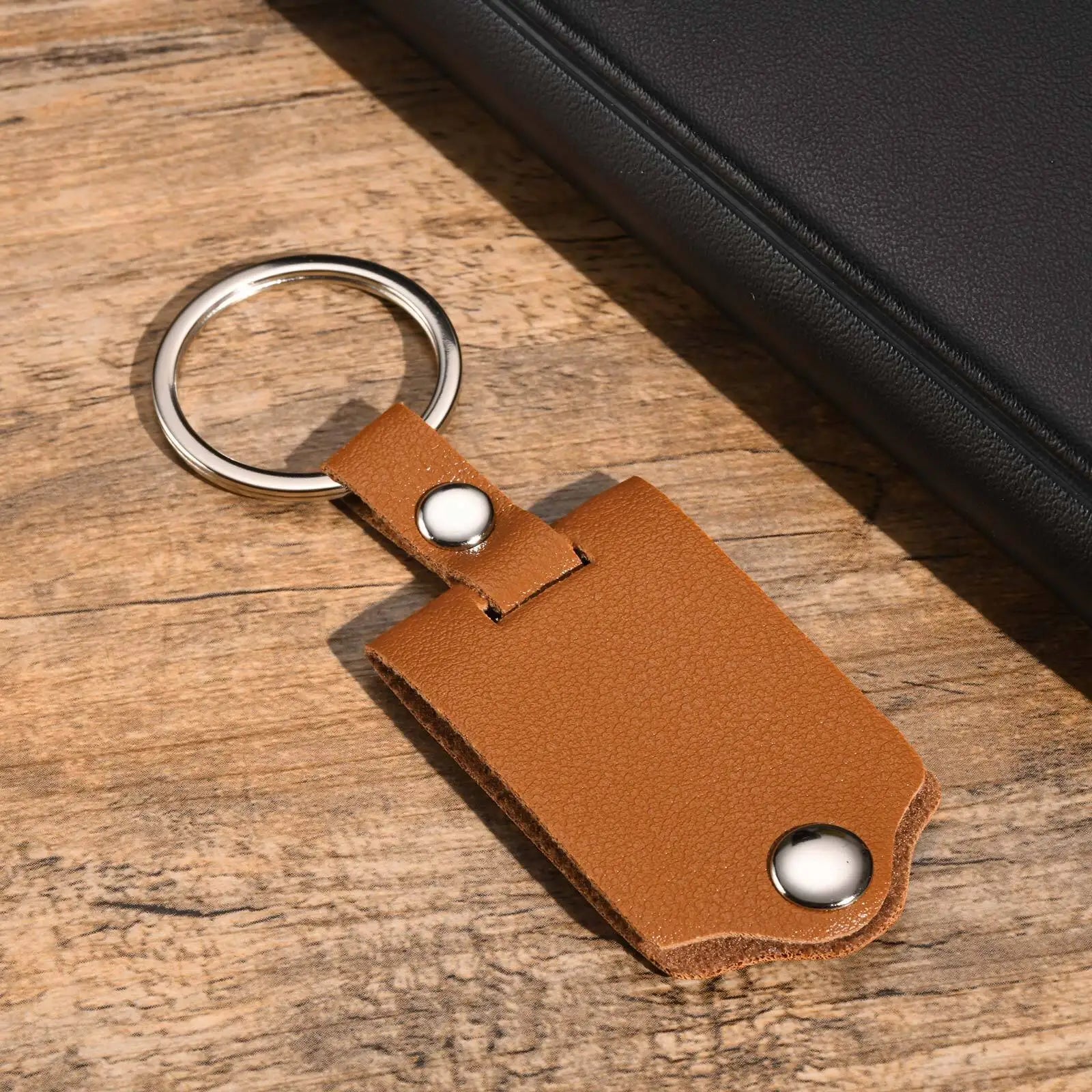 Vnox Custom Photo Keychains for Men,Black Brown PU Leather Key Chains,Image Picture Insert Keychains,Family Gift for Him Husband