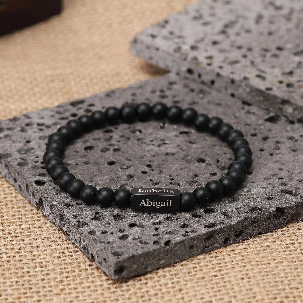 Customized 1-4 Name Men's Bracelet, Ideal Personalized Father's Gift For Father Husband Grandfather, Fashion Male Beads Bracelet