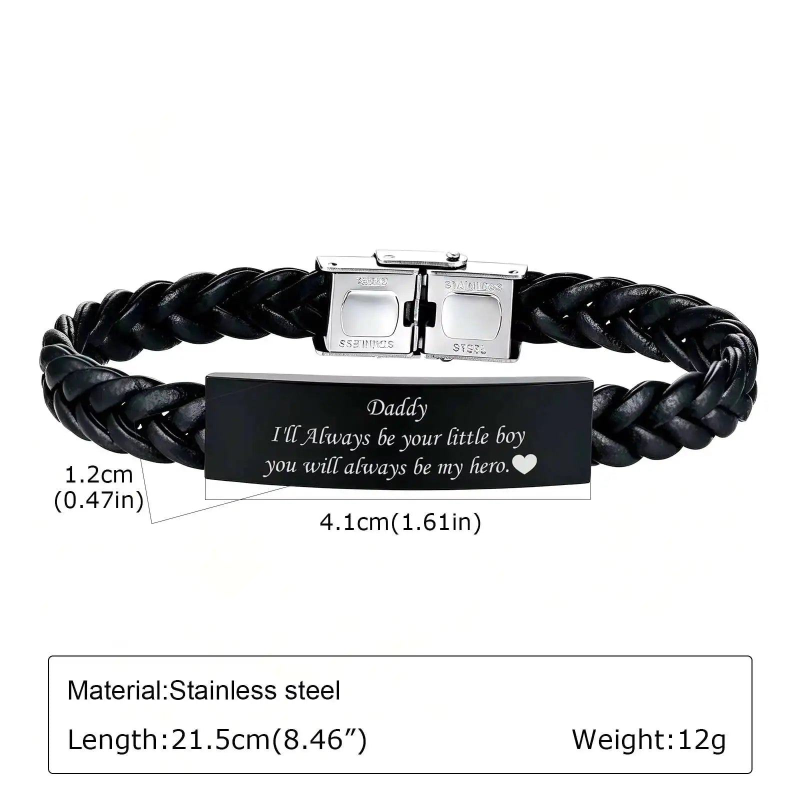 Vnox Black Braided Leather Bracelet for Men, Engraved Daddy Stainless Steel Bangle, Fathers Day Present Gifts from Daughter Son
