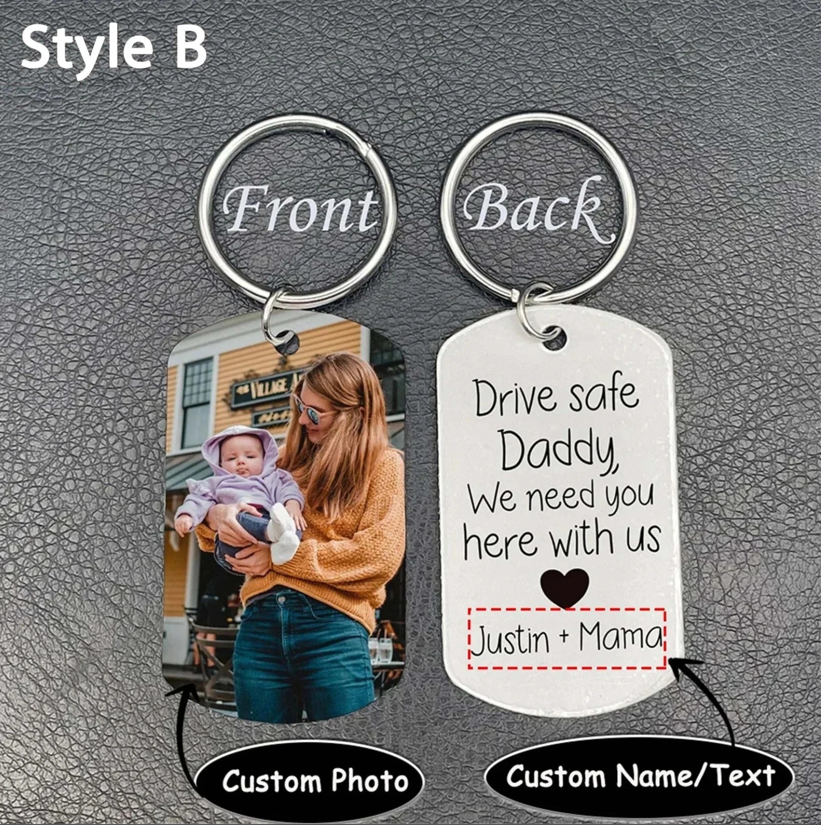 Personalized Picture Drive Safe Keychain for Daddy Custom Photo Drive Safe Reminder Keyring for Him Birthday Or Fathers Day Gift