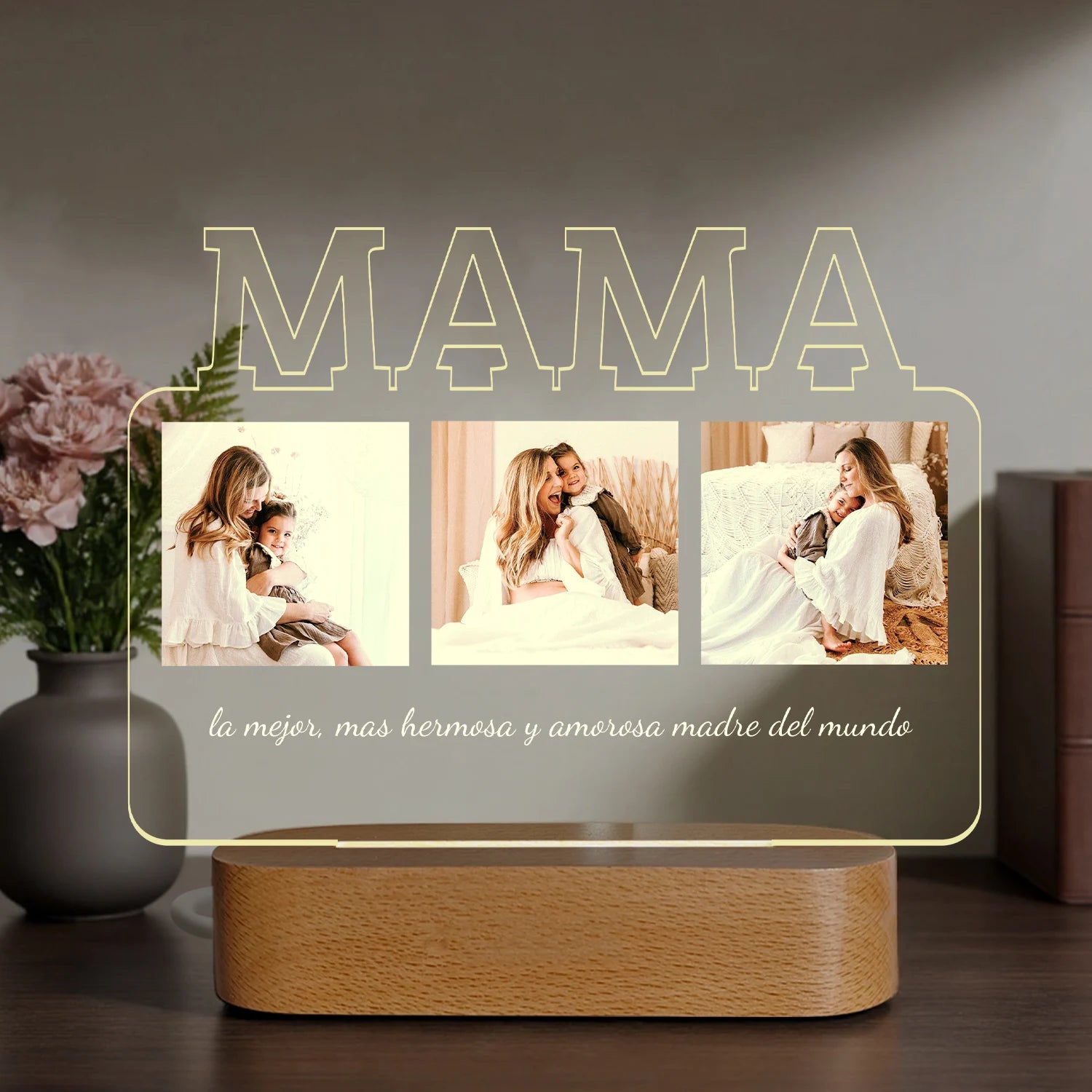 Personalized Photo Text Acrylic Night Light Custom Bedside Lamp with Message Unique Mother's Day Birthday Gift for Mom ﻿
